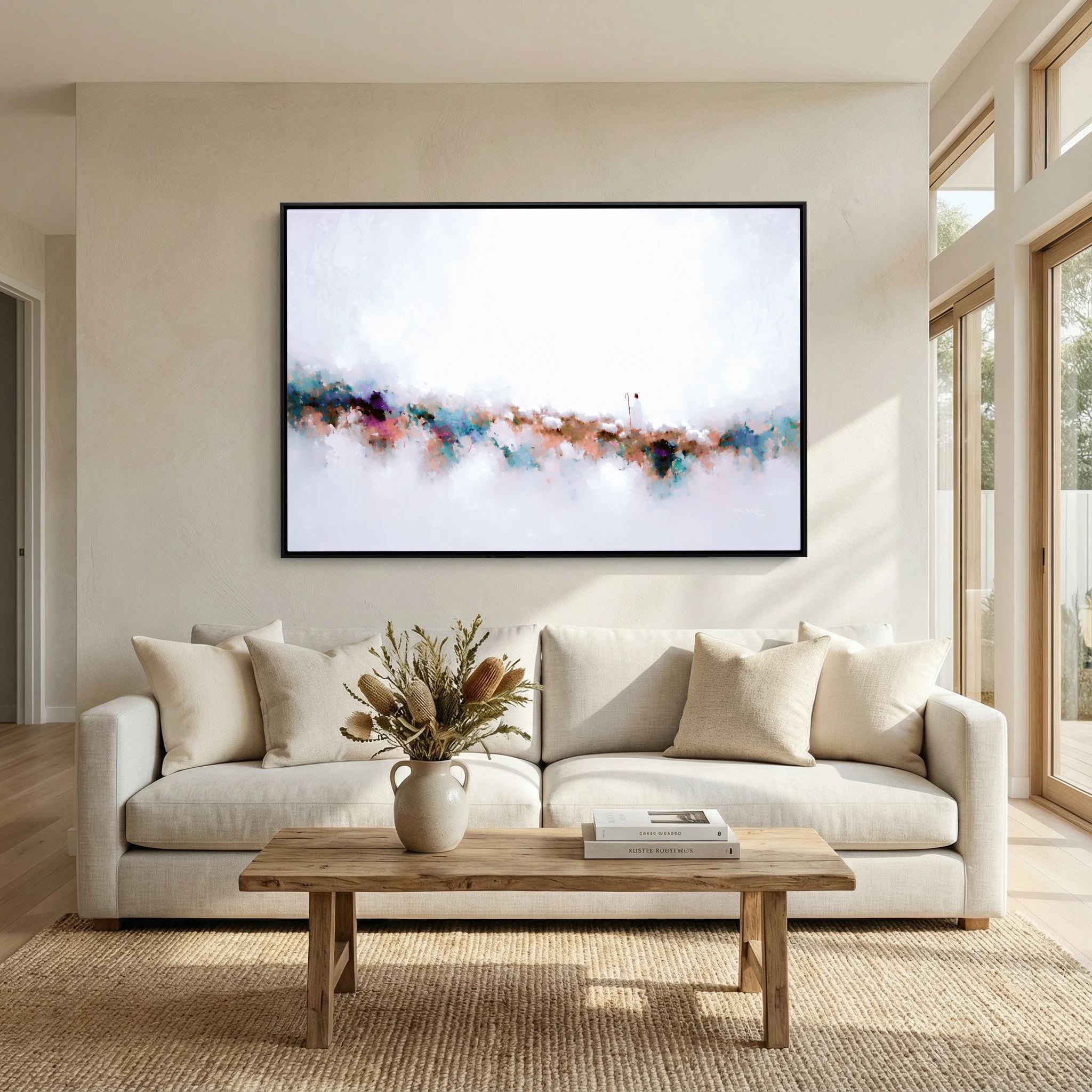 Known By Name, John 10:14 canvas print above a white sofa in a bright living room