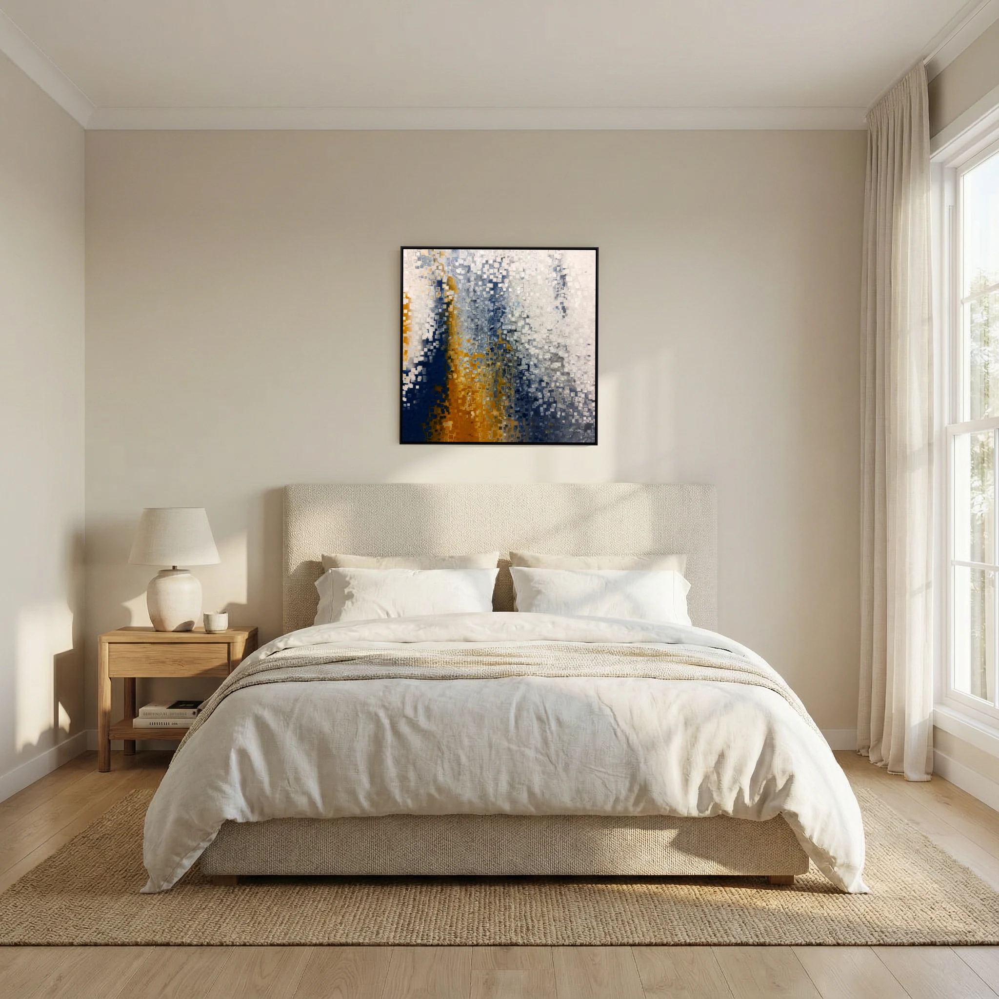 Pray without Ceasing, 1 Thessalonians 5:17 canvas print above the bed in a bedroom