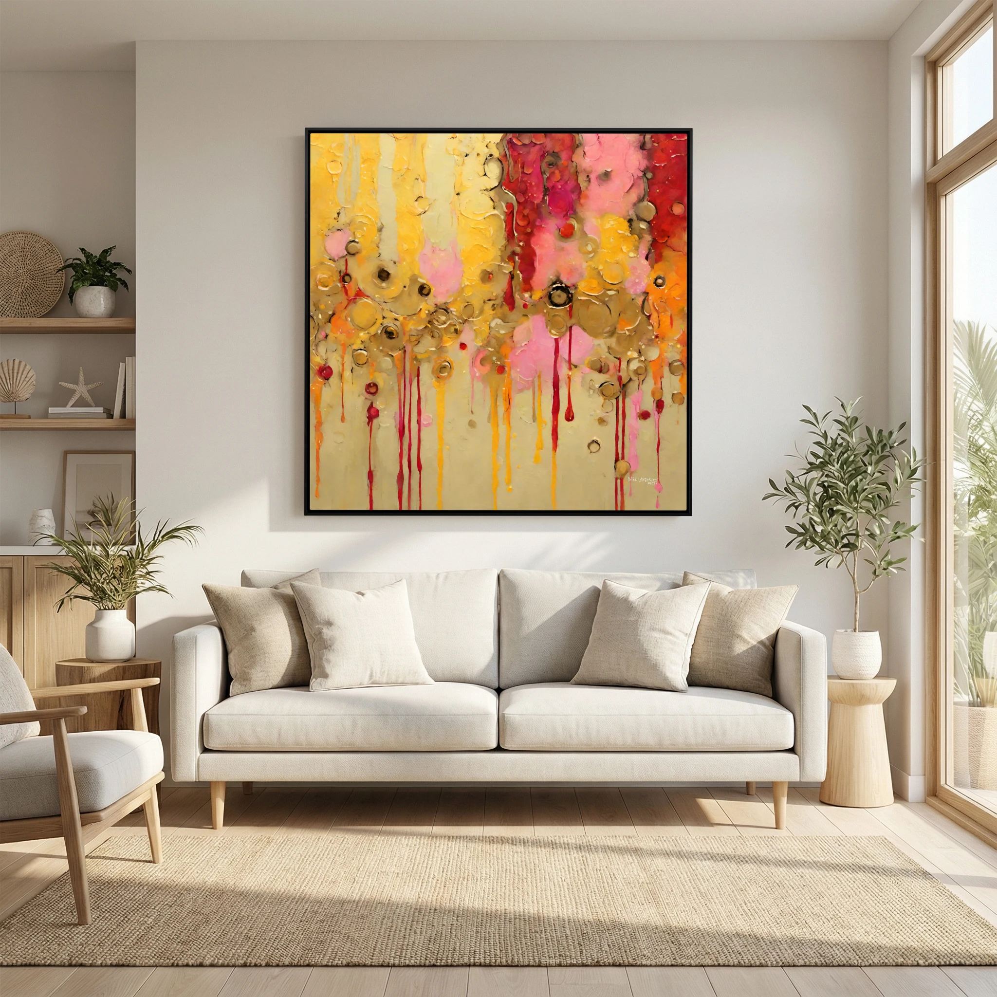Divine Rainfall, Isaiah 45:8 canvas print above a sofa in a living room