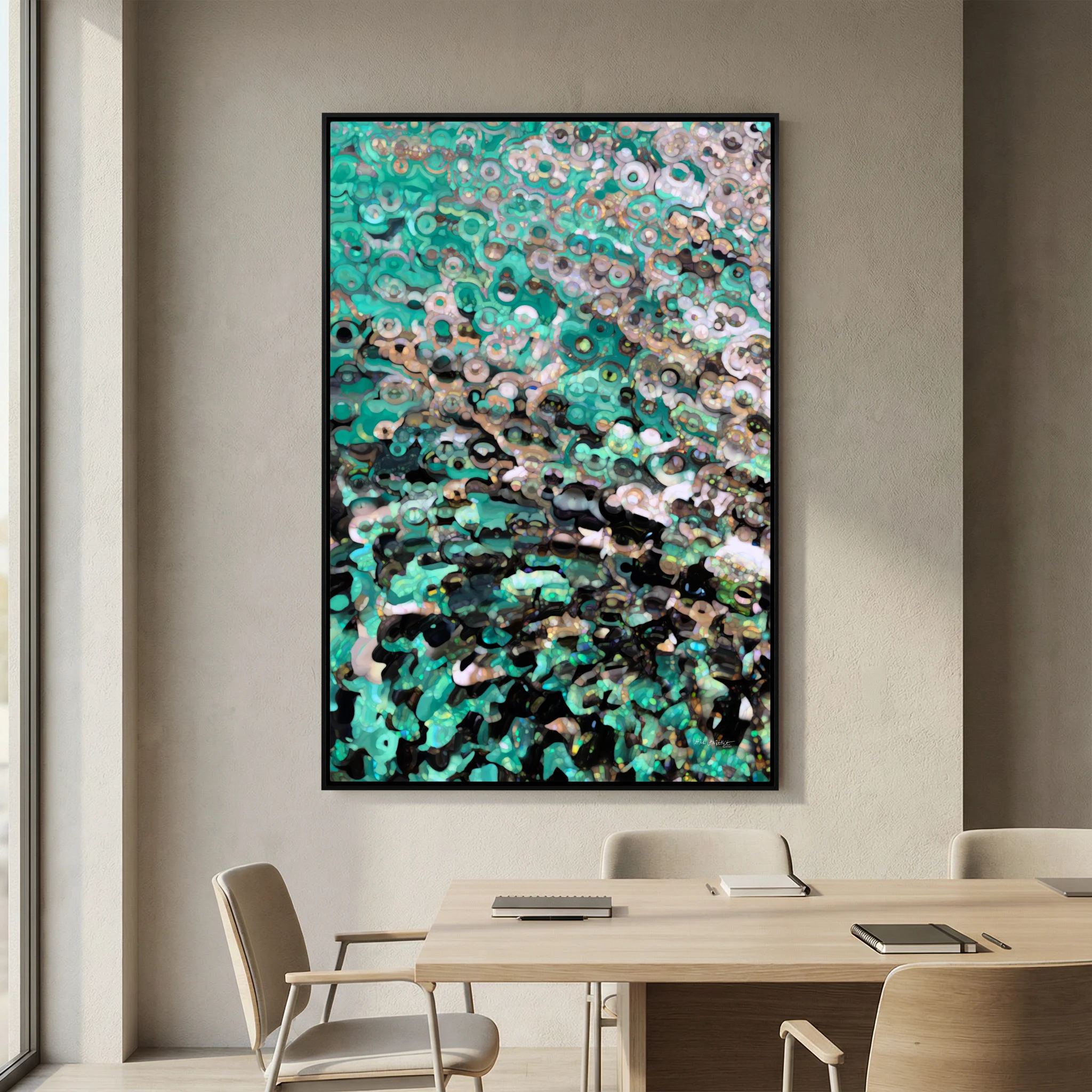 The Problem Or The Promises, 2 Peter 1:4 canvas print above a table in a dining room