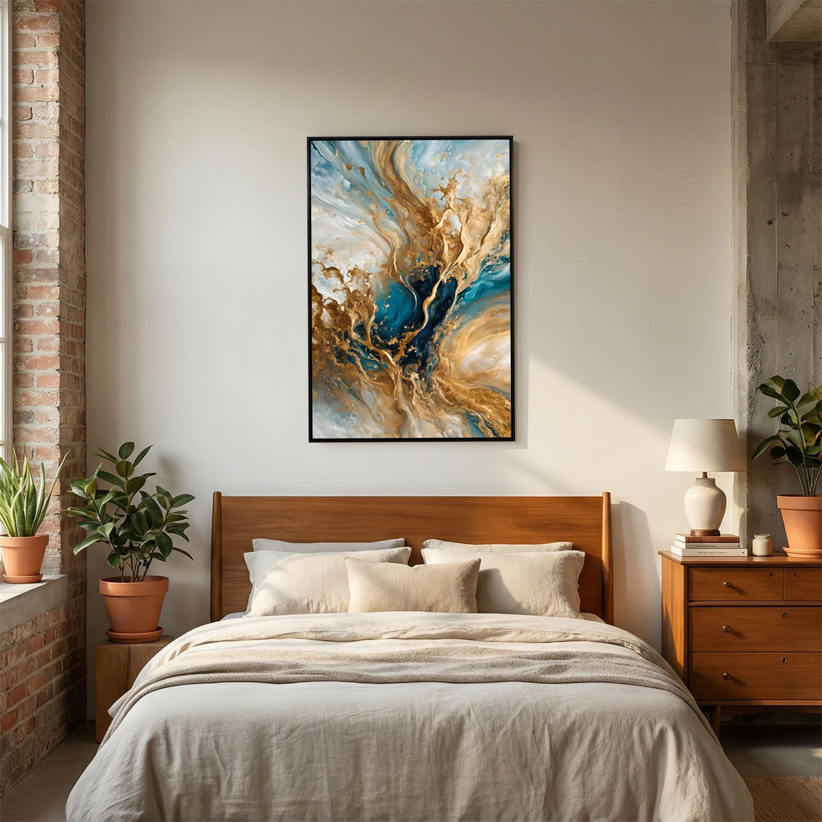Celestial Vision, Matthew 3:16 canvas print above the bed in a bedroom