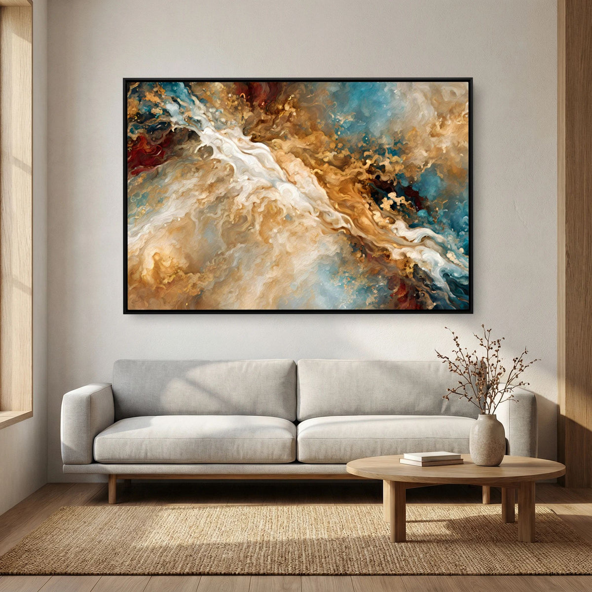 Heaven's Gate, Genesis 28:12 canvas print above a grey sofa in a living room