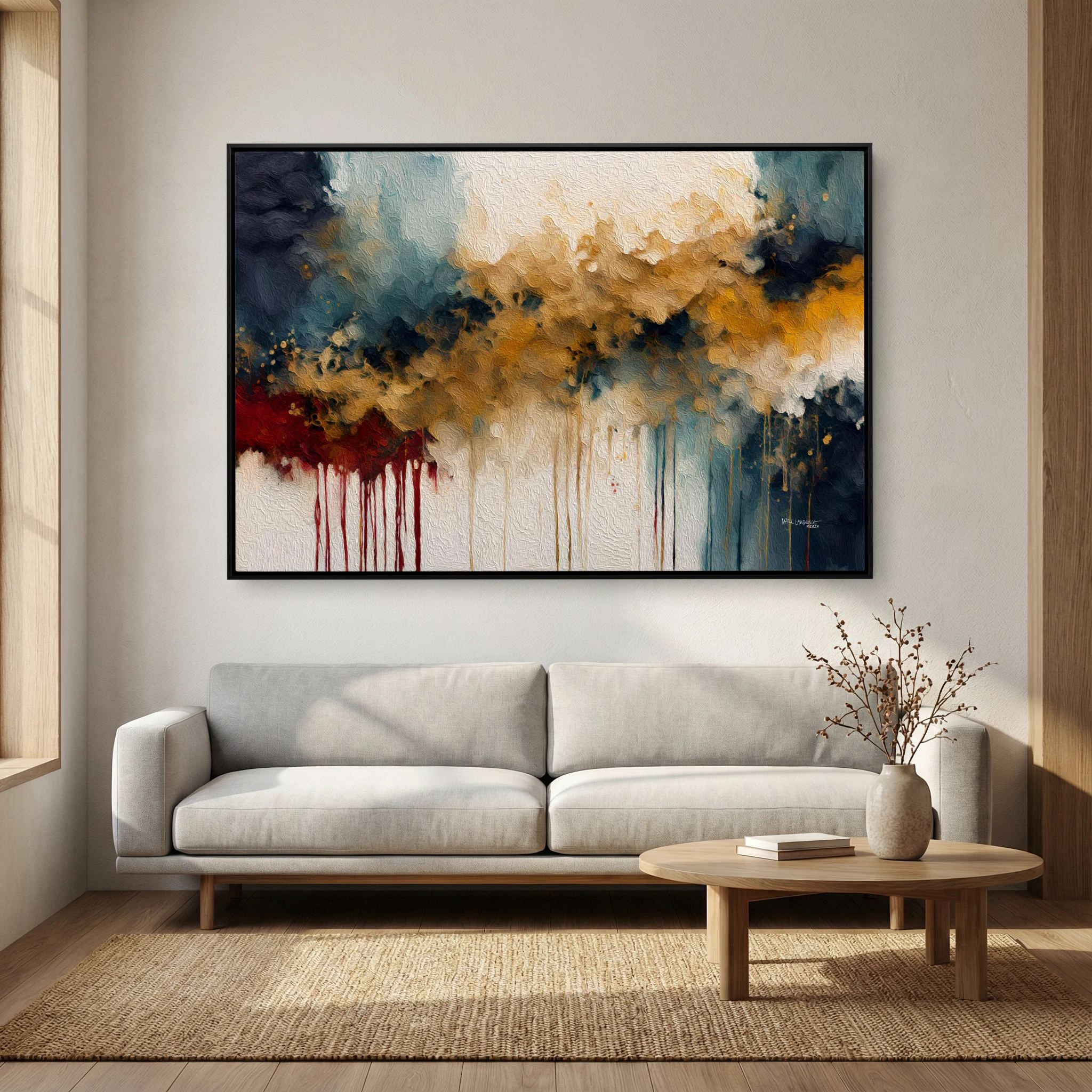 Promised Deliverance, Proverbs 11:21 canvas print above a grey sofa in a living room