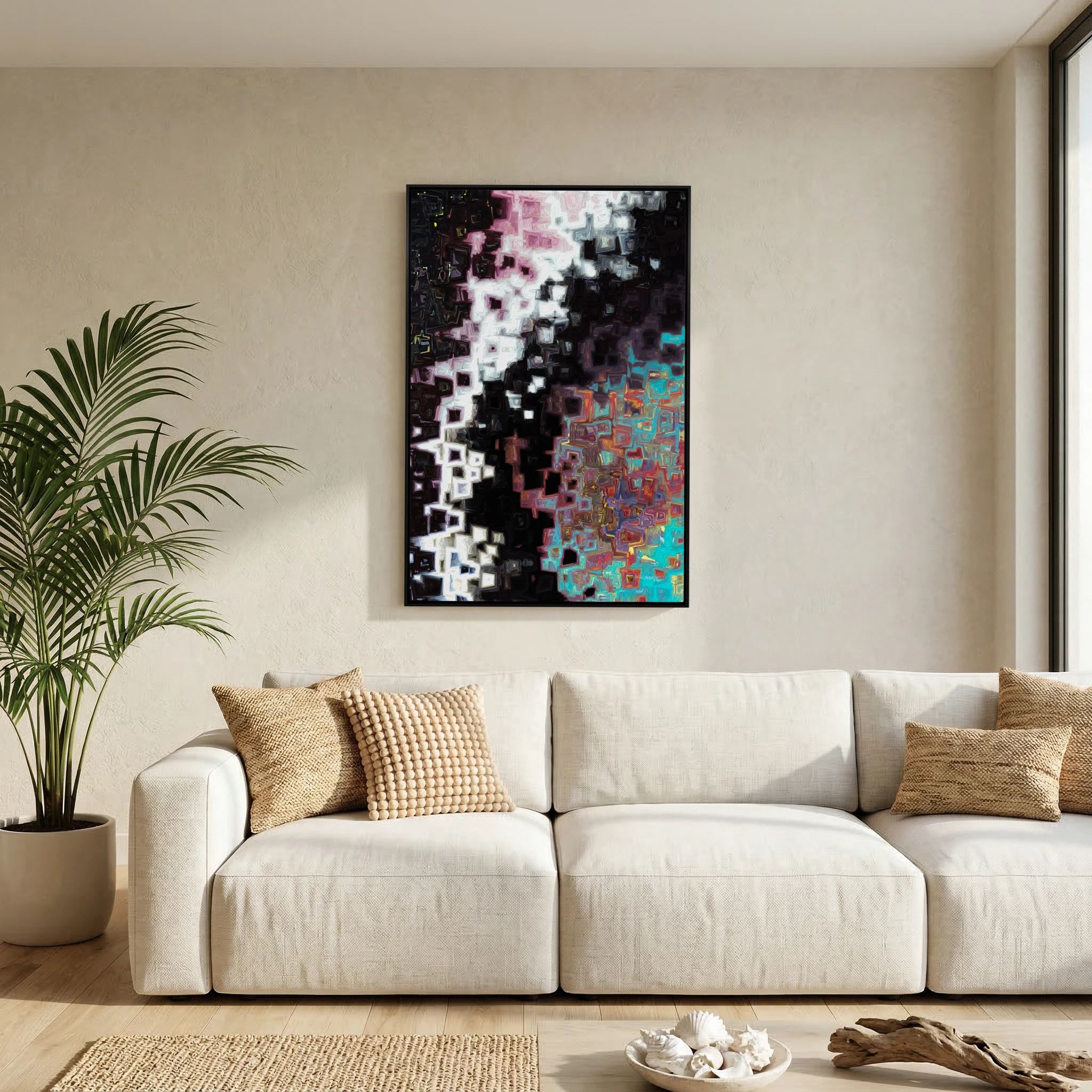 Jesus Christ, The Alpha and Omega, Revelation 1:8 canvas print above a sofa in a living room