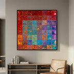 Surrounded By Love, Psalm 32:10 canvas print above a sideboard in a reading corner